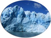 WallClassics - Dibond Ovaal - IJsbergen met Water en Zon - 80x60 cm Foto op Ovaal (Met Ophangsysteem)
