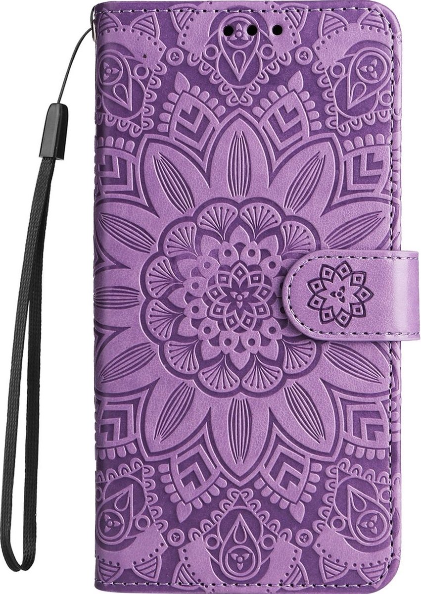 Mobigear Telefoonhoesje geschikt voor Realme Narzo 50 4G Hoesje | Mobigear Sunflower Bookcase Portemonnee | Pasjeshouder voor 3 Pasjes | Telefoonhoesje voor Pinpas / OV Kaart / Rijbewijs - Paars