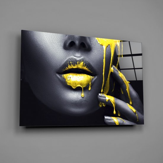 Insigne | Glasschilderij | Gold Painted Lady | 110x70CM  Gehard glas| Wanddecoratie | Modern | Art  |