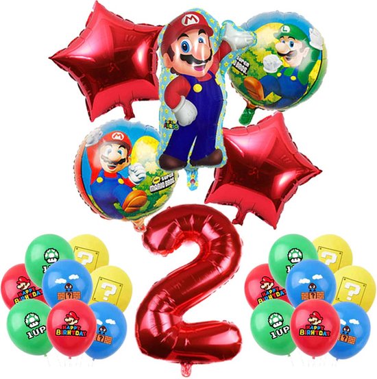 Super Mario Feestversiering – Super Mario Feestpakket – 22 stuks – Super Mario Verjaardag – Super Mario Ballonnen – Happy Birthday – Super Mario Verjaardag – Super Mario Birthday Party – Helium Ballon – Super Mario Thema Feest - Mario versiering - 2