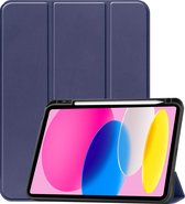 Hoes Geschikt voor iPad 2022 Hoes Tri-fold Tablet Hoesje Case Met Uitsparing Geschikt voor Apple Pencil - Hoesje Geschikt voor iPad 10 Hoesje Hardcover Bookcase - Donkerblauw.