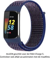Paars Blauw Nylon Bandje geschikt voor Fitbit Charge 5 & Charge 6 – Maat: zie maatfoto – Purple Blue nylon smartwatch strap - Polsbandje - Horlogeband / Polsband / Armband