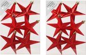 12x stuks kunststof kersthangers sterren rood 10 cm kerstornamenten - Kunststof ornamenten kerstversiering