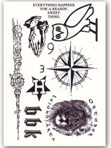 Temporary Tattoo Kompas/Uil/Drake (A5 formaat) [Neptattoo - Tijdelijke tatoeage - Nep Fake Tattoos - Water overdraagbare festival sticker henna outfit tattoo - Glitter tattoo - Volwassenen Kinderen Jongen Meisje]