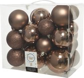 Decoris Kerstballen - 26 stuks - kunststof - walnoot bruin - 6-8-10cm
