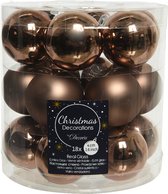 Decoris Kerstballen - 18 stuks - glas - walnoot bruin - 4 cm
