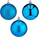 Krist+ Kerstballen - 20x st- helder blauw - kunststof - 7 cm - mat - glitter - glans
