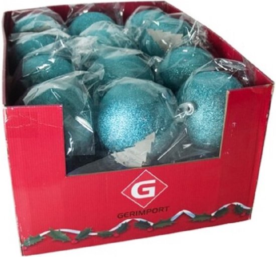 Grote kerstballen ijsblauw glitters kunststof diameter 15 cm