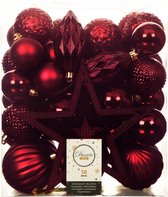 Decoris Kerstballen met piek - 49st - kunststof donkerrood 5-6-8-10cm