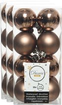48x stuks kunststof kerstballen walnoot bruin 4 cm - Mat/glans - Onbreekbare plastic kerstballen