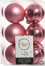 24x stuks kunststof kerstballen lippenstift roze 6 cm - Mat/glans - Onbreekbare plastic kerstballen