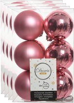 48x stuks kunststof kerstballen lippenstift roze 6 cm - Mat/glans - Onbreekbare plastic kerstballen