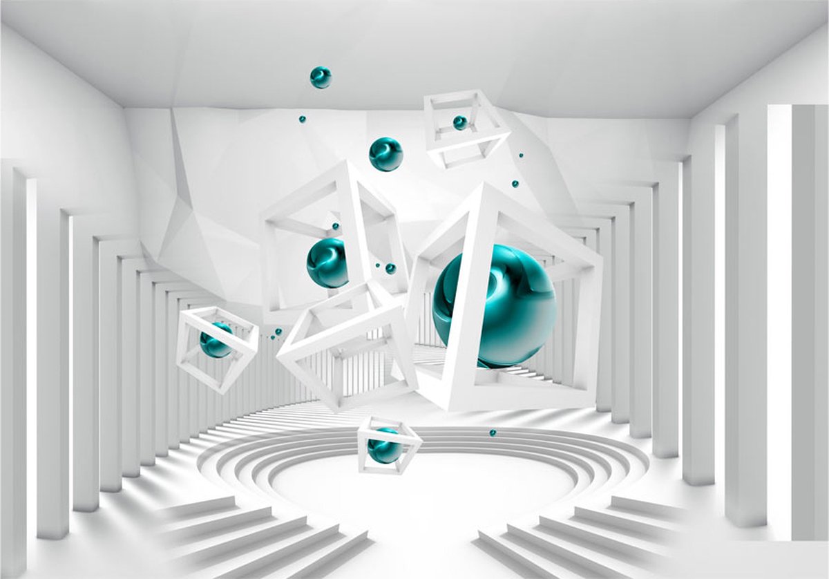 Fotobehangkoning - Behang - Vliesbehang - Fotobehang - Corridor of Geometry - 3D Geometrie - Tunnel - 400 x 280 cm