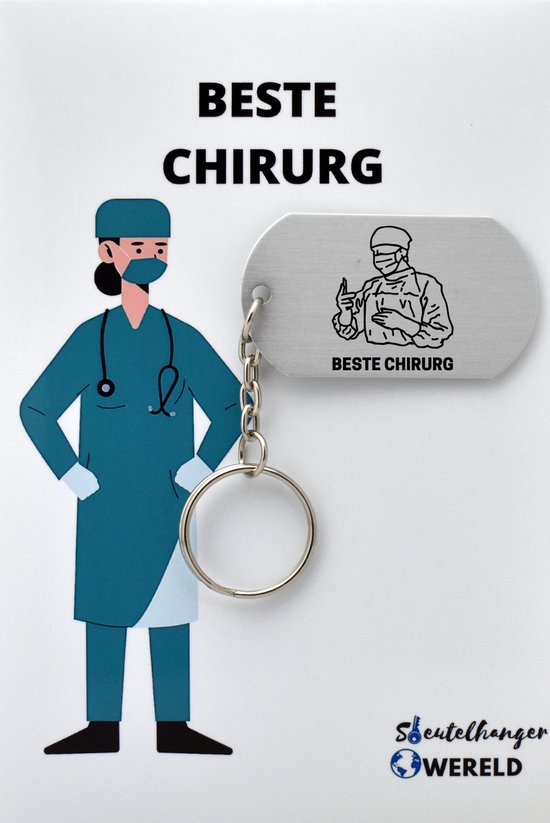 Beste Chirurg Sleutelhanger inclusief kaart – Chirurg cadeau – beste Chirurg- Leuk kado voor je Chirurg om te geven - 2.9 x 5.4CM