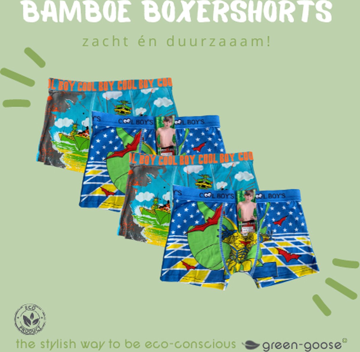 green-goose® 4 Bamboe Kinder Boxershorts voor Jongens | Cool | Maat 140-152 | 10-12 jaar | Duurzaam | Zacht | Ademend