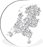 WallCircle - Wandcirkel - Muurcirkel - Zwart-wit illustratie van Nederland - Aluminium - Dibond - ⌀ 30 cm - Binnen en Buiten