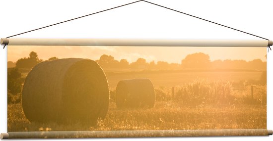 WallClassics - Affiche Textile - Balles de Foin au Pâturage - 120x40 cm Photo sur Textile