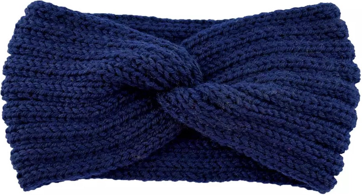 Gebreide Winter Dames Oorwarmers Haarband met Knoop - Navy