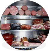 WallCircle - Wandcirkel - Muurcirkel - Een koelkast vol met delicatessen van de slager - Aluminium - Dibond - ⌀ 120 cm - Binnen en Buiten XXL
