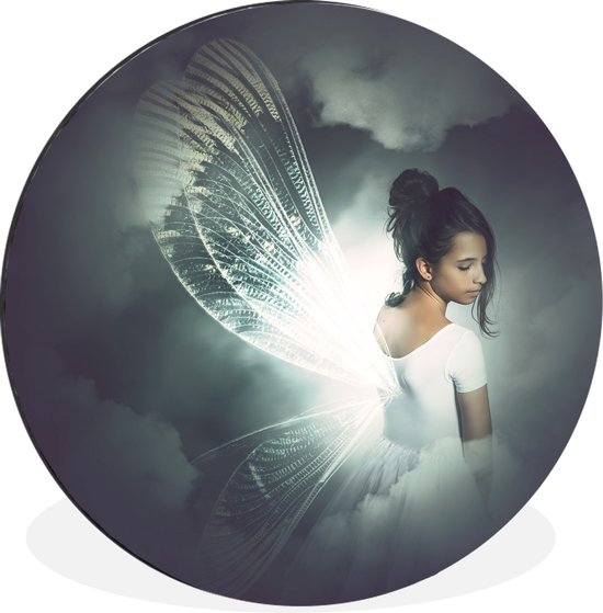 Fille habillée en fée dans les nuages Cercle mural aluminium ⌀ 90 cm - Tirage photo sur cercle mural / cercle vivant / cercle de jardin (décoration murale)