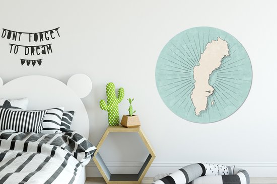 Carte de la Suède au style vintage Cercle mural aluminium - ⌀ 90 cm - peinture ronde - impression photo sur aluminium / dibond / cercle mural / cercle vivant / cercle de jardin (décoration murale)