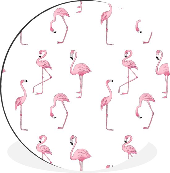 WallCircle - Wandcirkel - Muurcirkel - Patroon met roze flamingo's - Aluminium - Dibond - ⌀ 60 cm - Binnen en Buiten