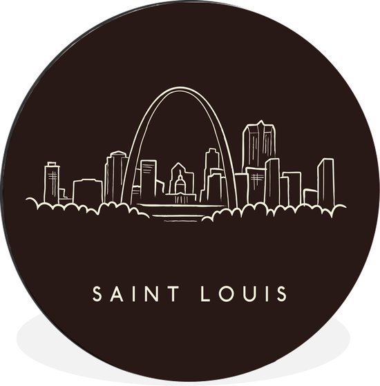 Une illustration noir et blanc de la skyline de Saint Louis en lignes Cercle mural aluminium ⌀ 90 cm - tirage photo sur cercle mural / cercle vivant / cercle jardin (décoration murale)