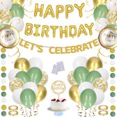 Pack de décoration de Fête d'anniversaire Partizzle - Guirlande Happy Birthday - Décoration de gâteau - Décoration de Ballons - Vert olive, or et Wit