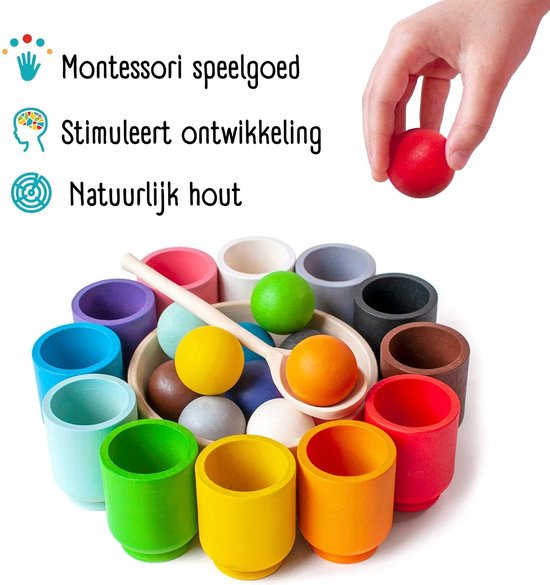 KLUZOO Balls and Cups Houten Speelgoed - KLEUREN en VORMEN - Motoriek Montessori Speelgoed - Educatief speelgoed voor Jongens en Meisjes van KLUZOO — afbeelding 2