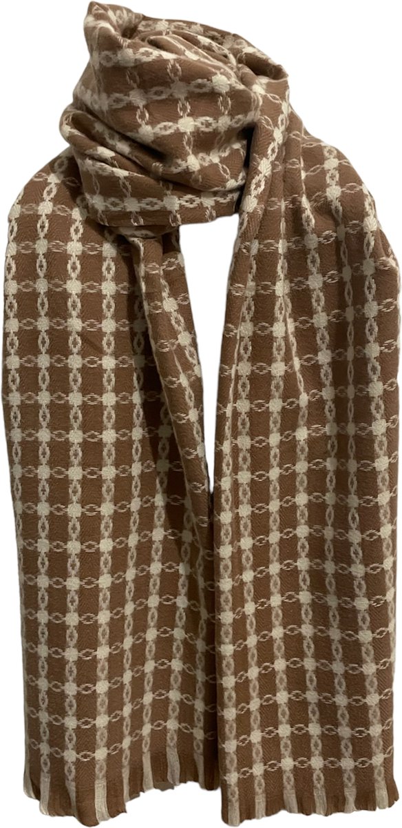 ASTRADAVI Winter Sjaals - Sjaal - Warme Dames en Heren Omslagdoek - Lange Sjaal 190x70 cm - Geruit - Bruin, Wit