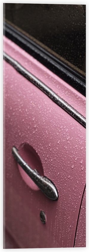 WallClassics - Acrylglas - Close-up van Roze Autodeur - 20x60 cm Foto op Acrylglas (Met Ophangsysteem)