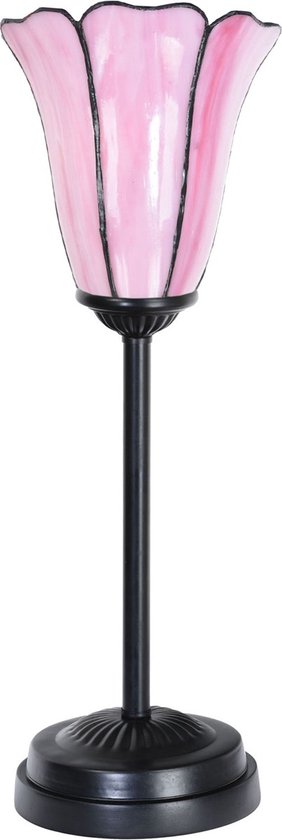 Art Deco Trade - Tiffany slanke tafellamp zwart met Liseron Pink