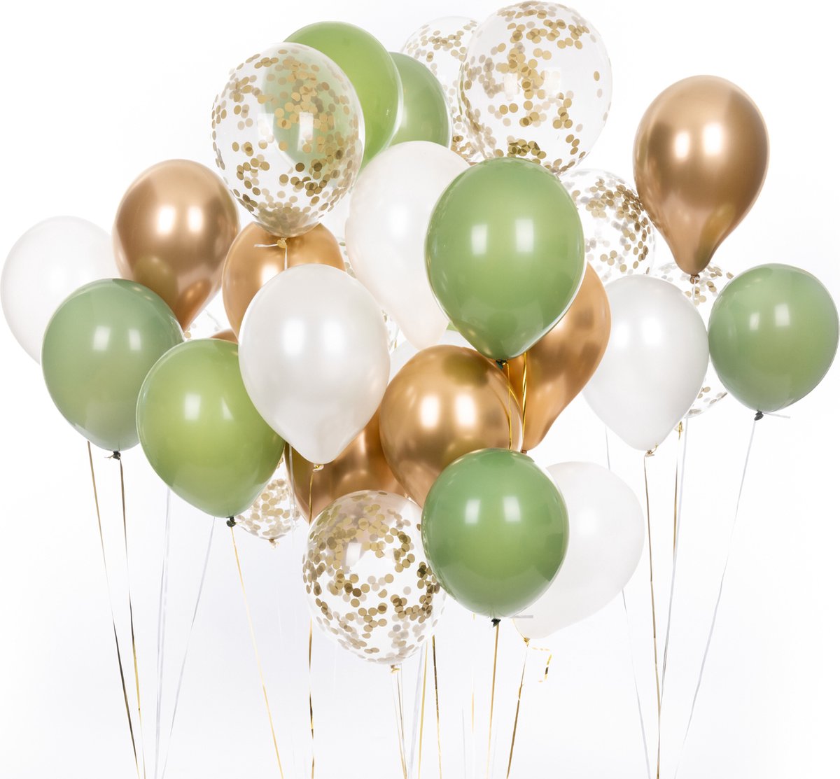 Fissaly ® Set de 40 Ballons vert olive et or avec ruban - Décoration de  Fête 