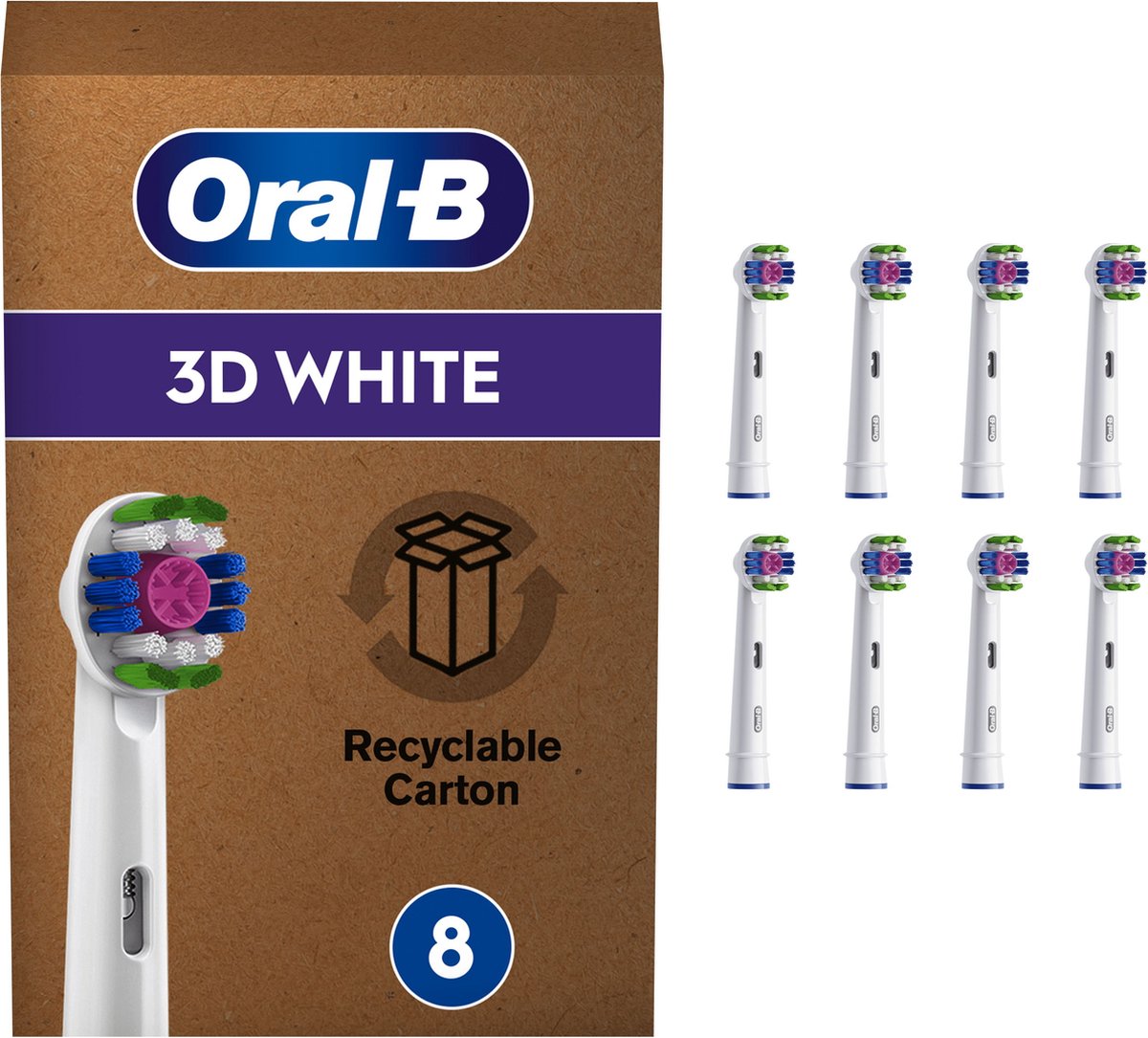 Oral-B 3D White - Met CleanMaximiser-technologie -  Opzetborstels - 8 Stuks - Brievenbusverpakking - Oral B