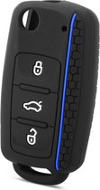 Siliconen Sleutelcover Sport - Zwart met Blauw - Sleutelhoesje Geschikt voor Volkswagen Golf / Polo / Tiguan / Up / Passat / Seat Leon / Skoda Citigo - Sleutel Hoesje Cover - Auto Accessoires Beschermhoesje