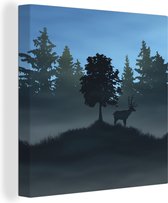 Une illustration d'un cerf dans une forêt brumeuse toile 20x20 cm - petit - Tirage photo sur toile (Décoration murale salon / chambre)