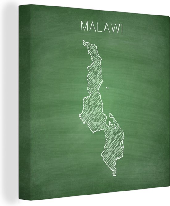 Canvas Schilderij Illustratie van Malawi op een krijtbord - 50x50 cm - Wanddecoratie