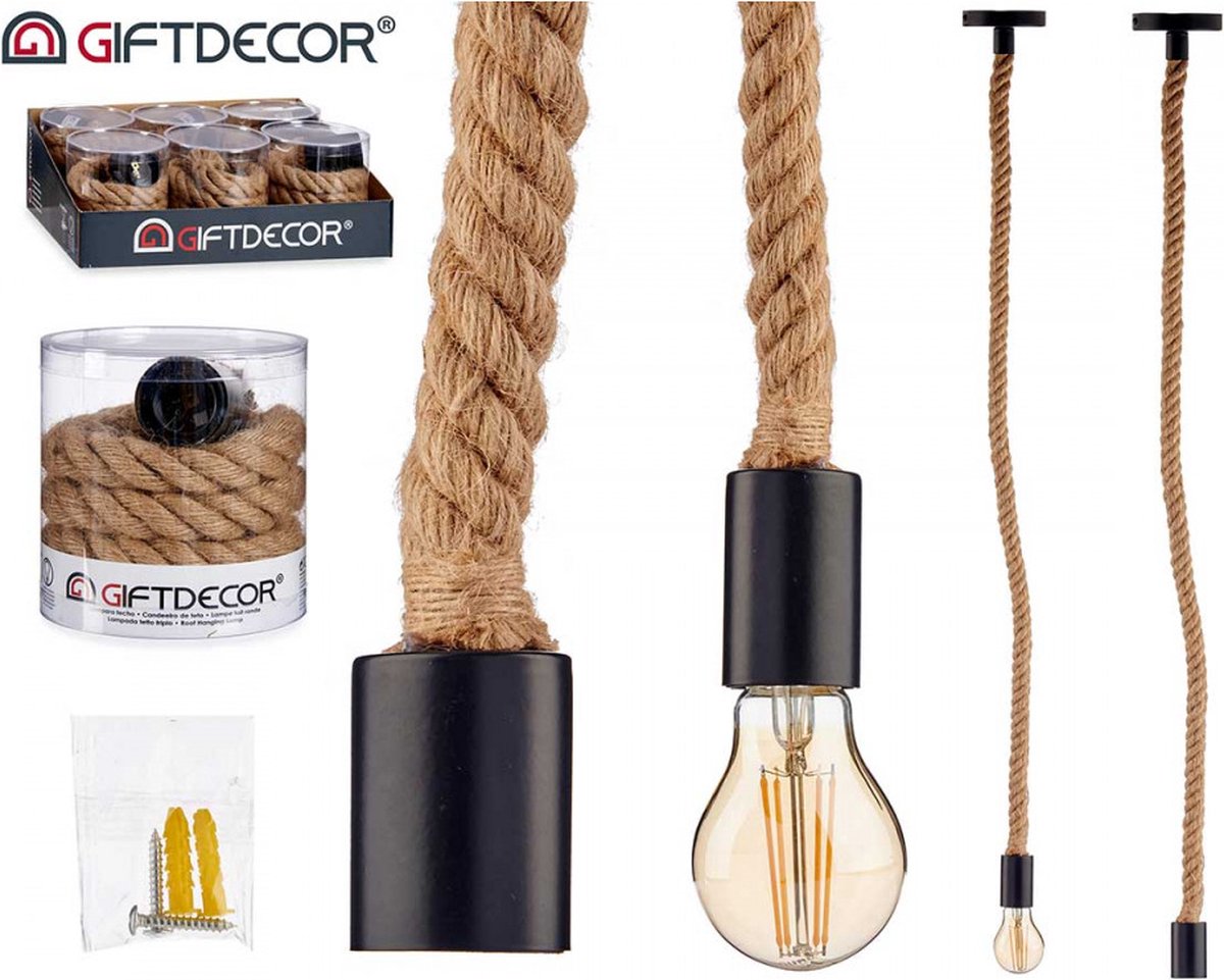 Vintage hanglamp touw - Handgemaakt Design - Scheepstouw lamp - E27 fitting - Touw lamp industrieel - 100 cm - Touwlamp
