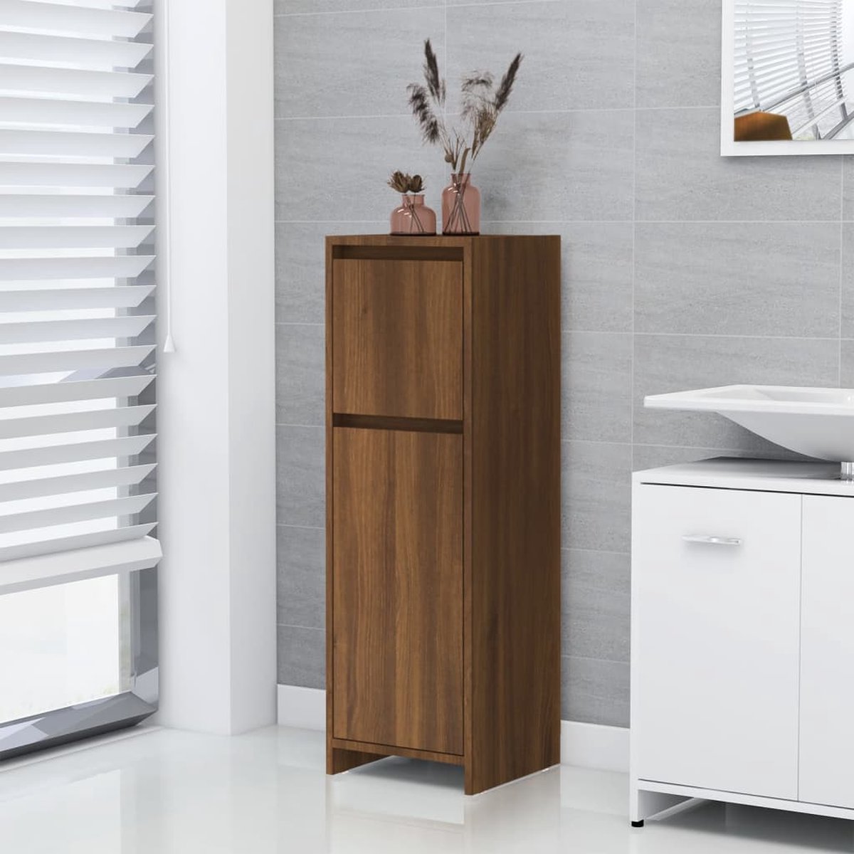 Prolenta Premium - Badkamerkast 30x30x95 cm bewerkt hout bruineikenkleurig