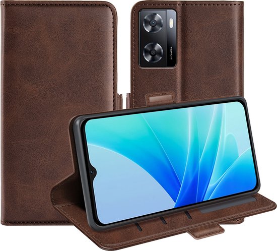 Étui Portefeuille Pour Oppo A77 5G - Cuir Synthétique Brun - 3 Emplacements Cartes - Neuf