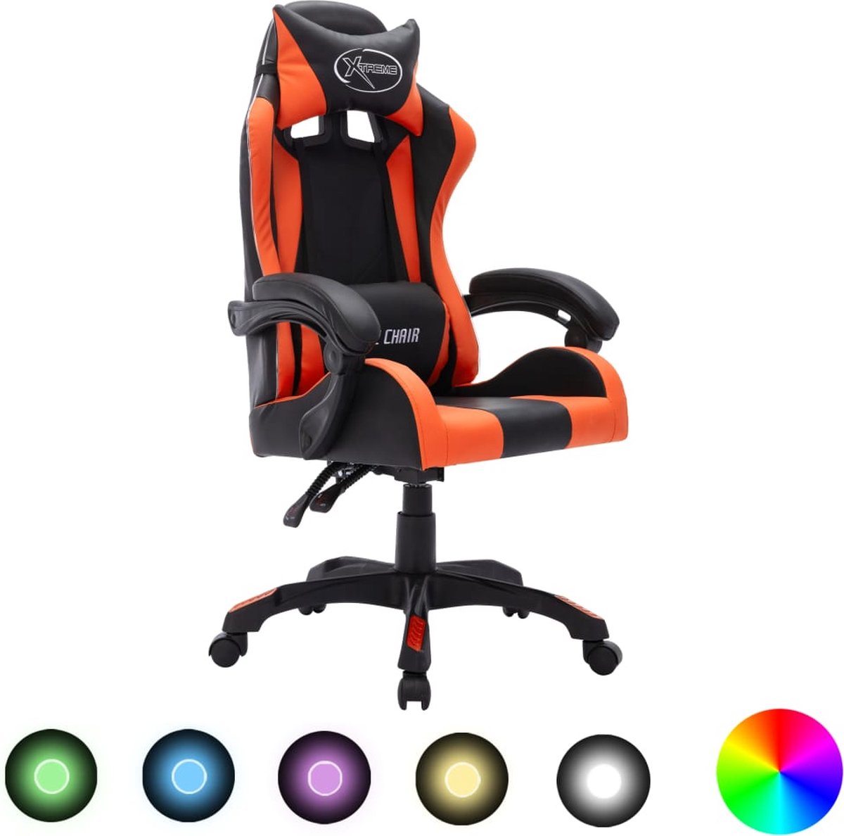 Prolenta Premium - Racestoel met RGB LED-verlichting kunstleer oranje en zwart
