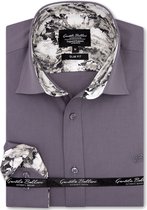 Heren Overhemd - Slim Fit - Paisley Contrastbeleg - Grijs - Maat M