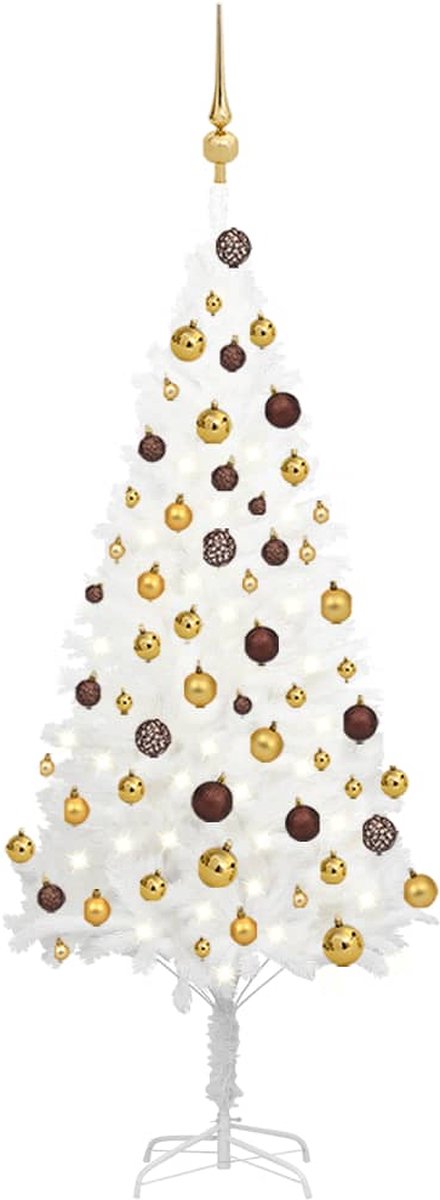 Prolenta Premium - Kunstkerstboom met LED's en kerstballen 120 cm wit