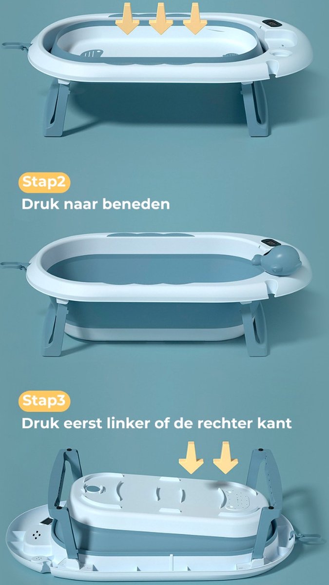 Babybadjes 3 in 1 opvouwbaar- babybad - Inclusief badkussen babybadset - Thermometer ingebouwd - model 2023 - Blauw van Luvion — afbeelding 3