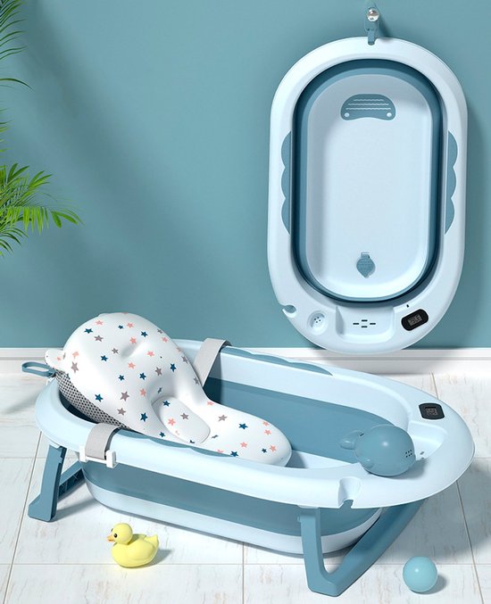 Babybadjes 3 in 1 opvouwbaar- babybad - Inclusief badkussen babybadset - Thermometer ingebouwd - model 2023 - Blauw van Luvion — afbeelding 2