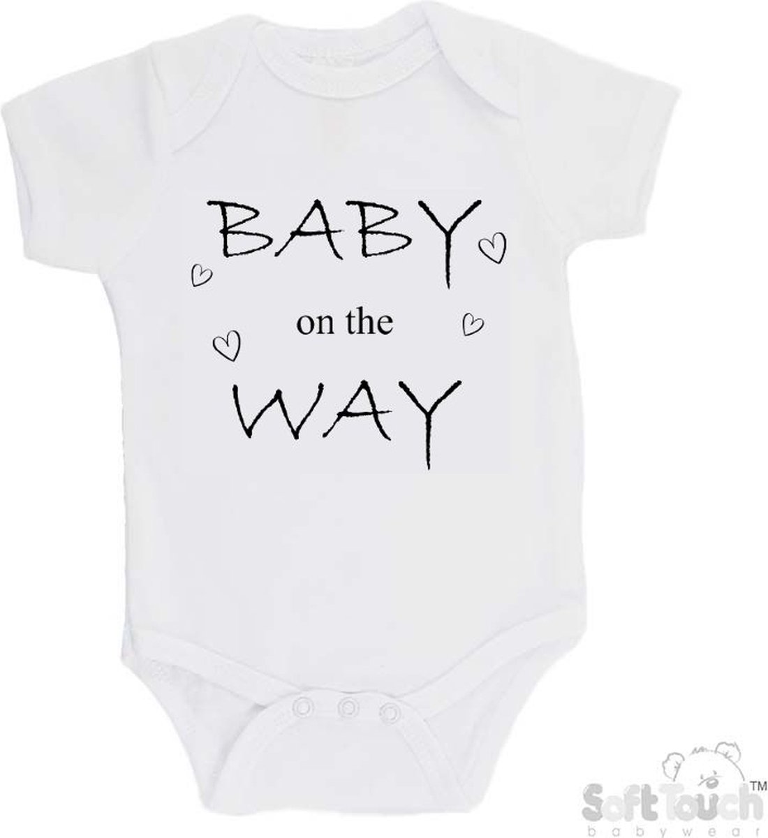 100@ katoenen Romper "Baby on the way" Unisex Katoen Wit/zwart Maat 62/68
