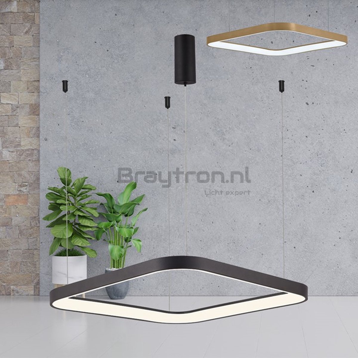 Braytron.nl | Decoratieve LED lamp BELLA | 58X58cm. | Zwarte vierkante led hanglamp | 46W | 3in1 wit kleuren licht | 3 jaar garantie.