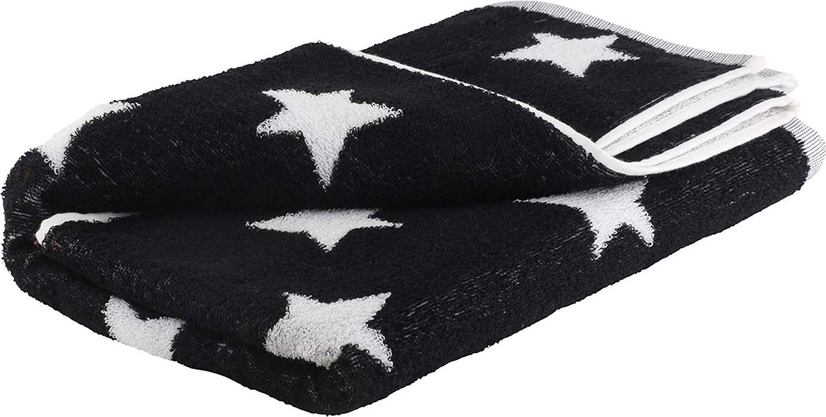 axentia Handdoek met sterren, badhanddoek van 100% katoen, badhanddoek huidvriendelijk en absorberend, grote handdoek, 70 x 140 cm, zwart/wit