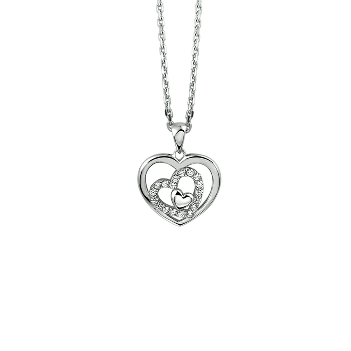 Zilveren collier hart zirkonia 41 + 4 cm