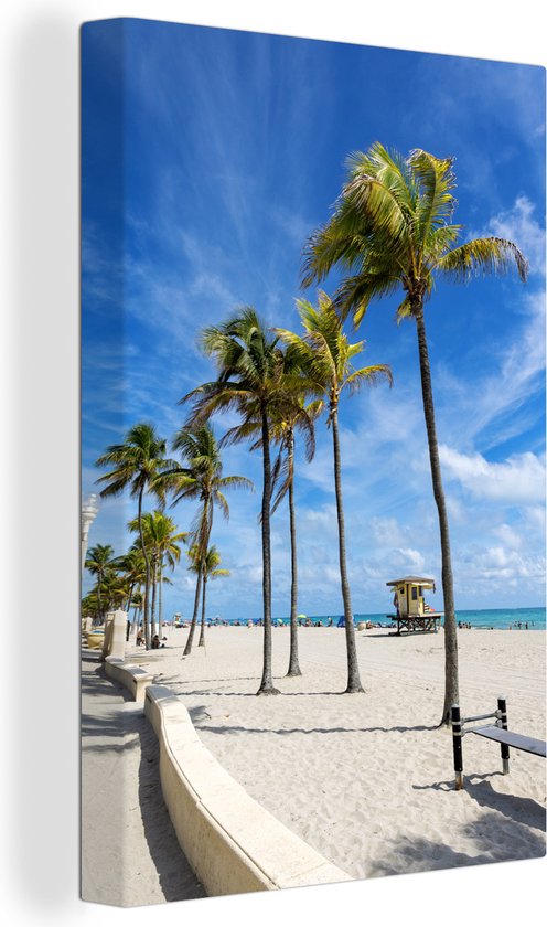 Canvas Schilderij Palmbomen - Miami Beach - Florida - 60x90 cm - Wanddecoratie